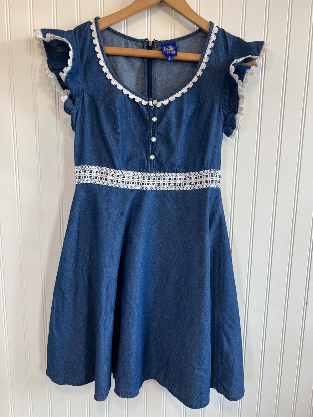 Disney Blue Denim Beauty and the Beast Dress with White Lace Trim